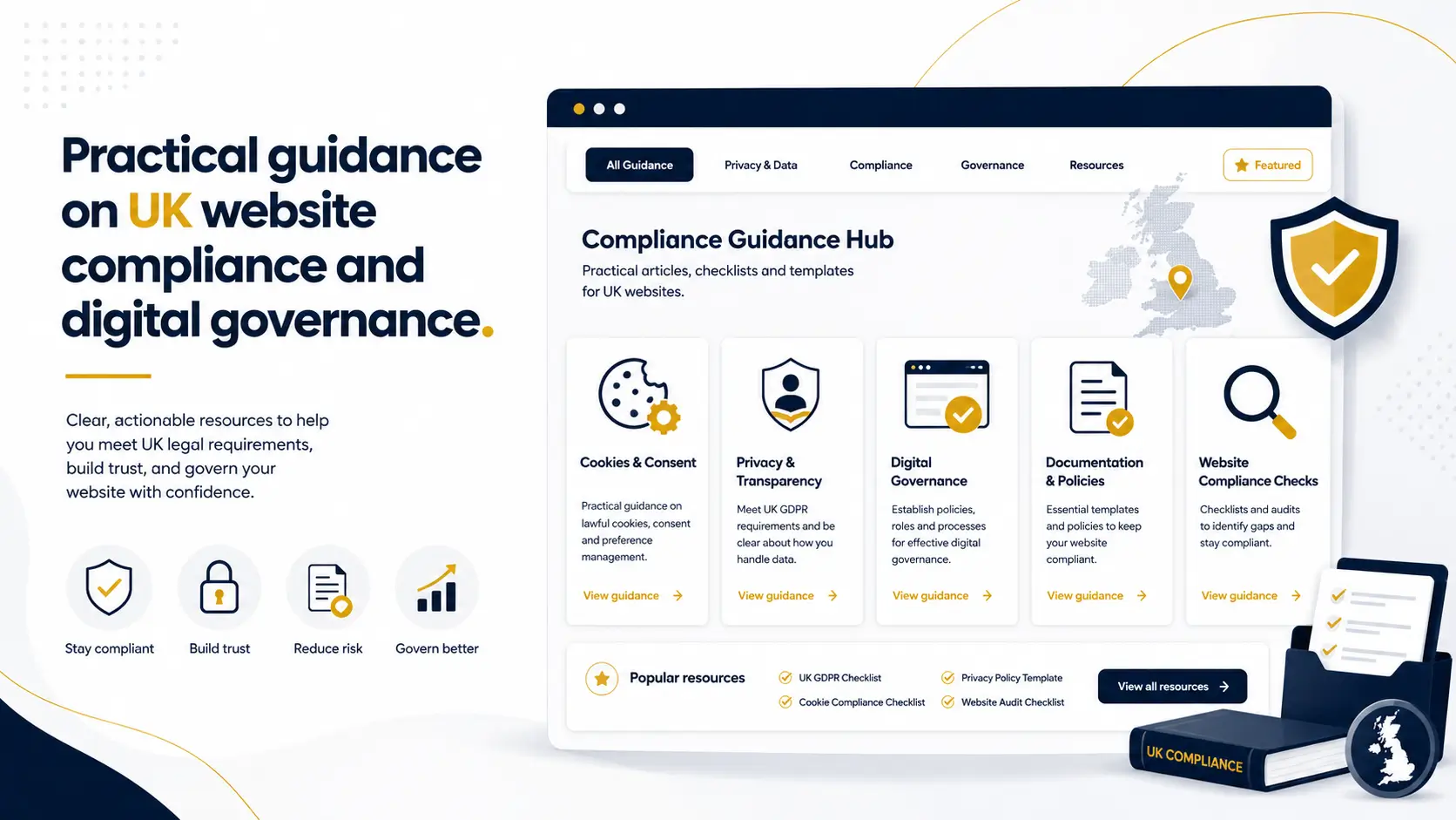 Practical UK website compliance guidance covering PECR, cookie consent, UK GDPR and digital governance.